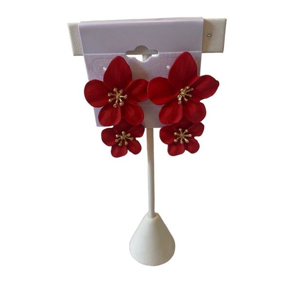 Jewelry - Gorgeous Burnt Orange Colored Floral Double Drop Earrings.